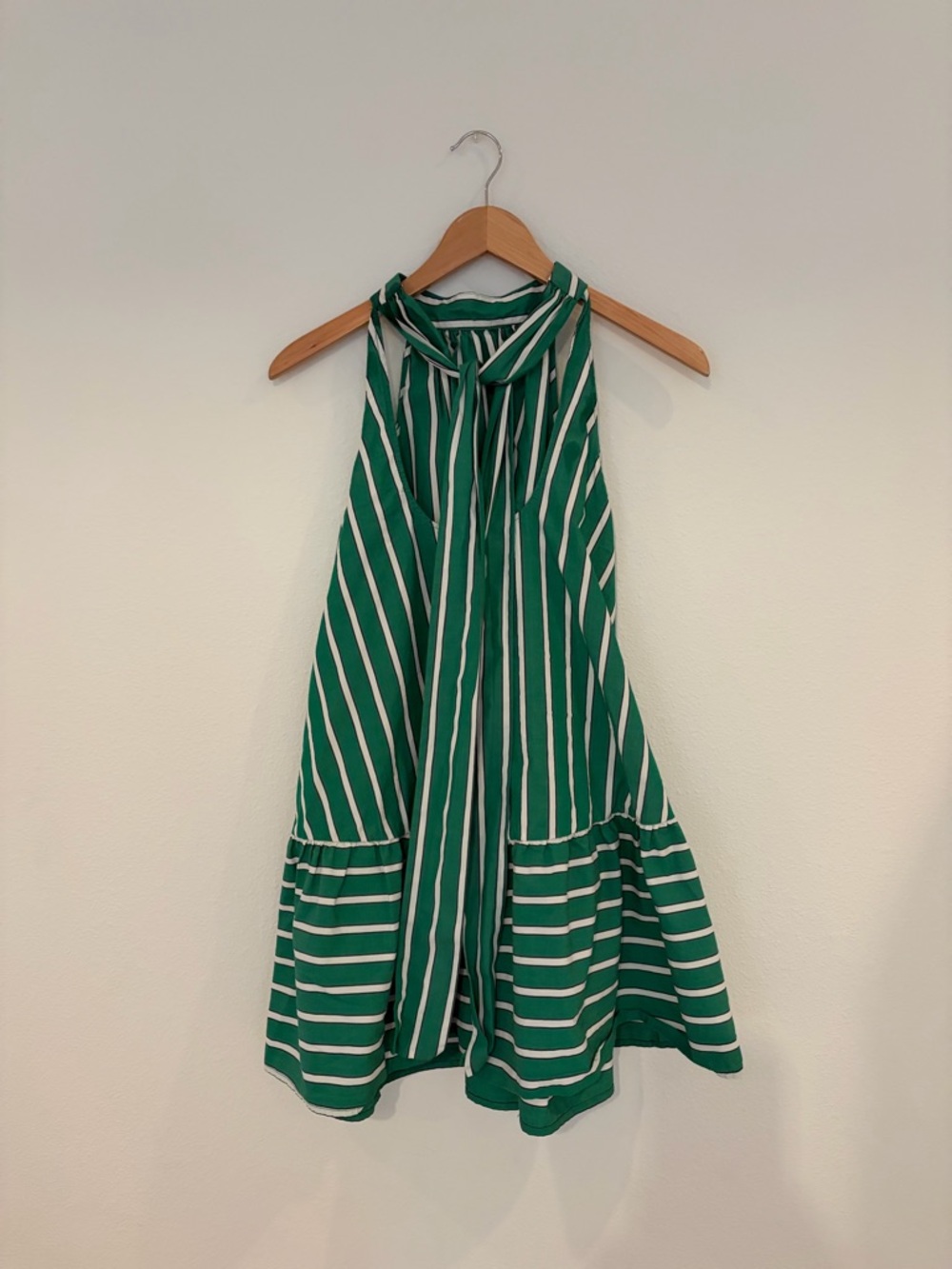 STAUD Green and White Striped Halter Mini Dress - Picture 3 of 6